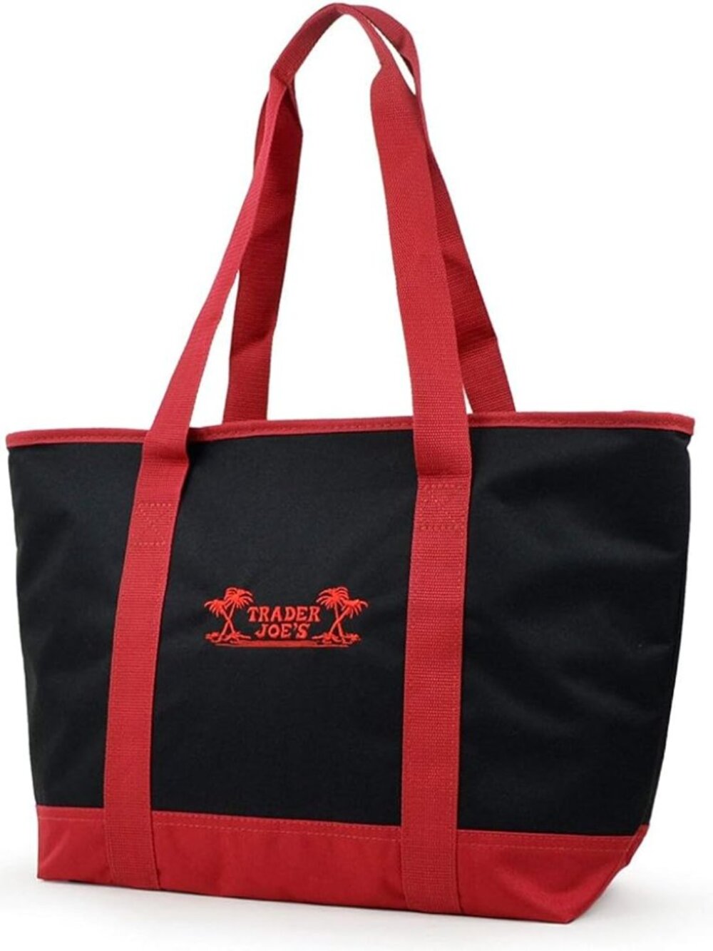 Trader Joe's Insulated Cooler Tote Bag XL Black Red Zipper Grocery Beach Picnic - Picture 2 of 7